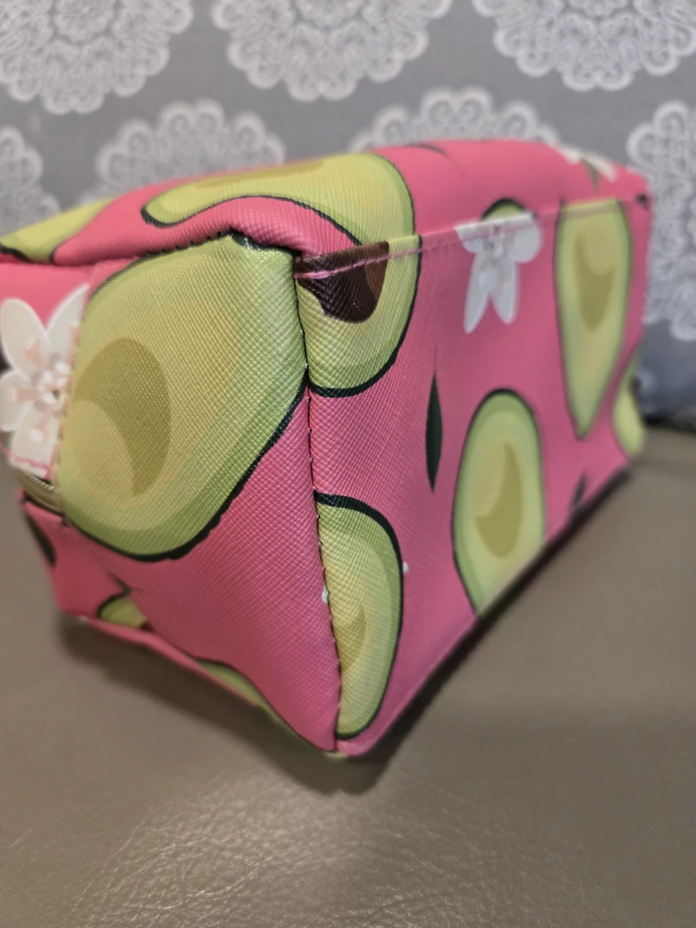 Cosmetic Makeup Bag Avocado Print Pink with Skincare Set